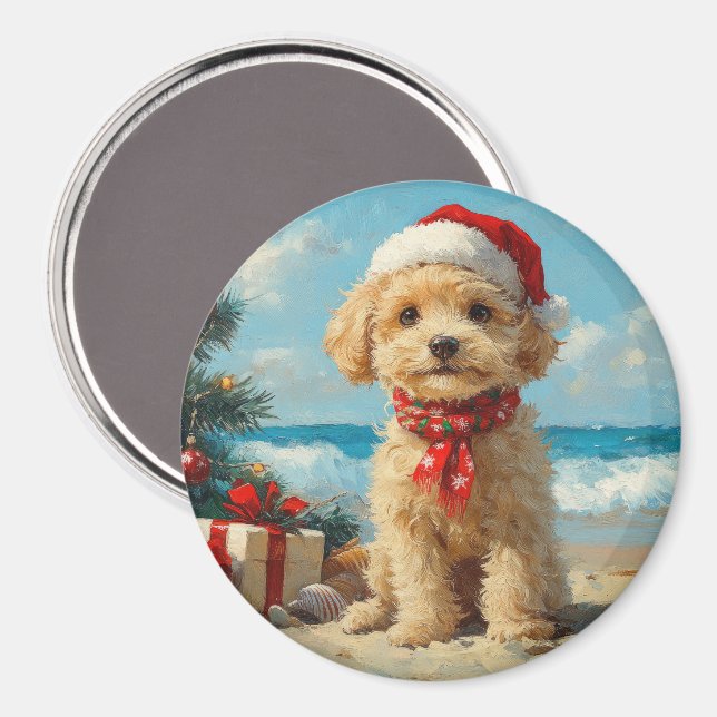 Pudel Hund - Vintage Beach Magnet (Front/Back)