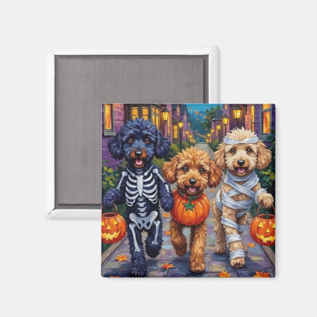 Pudel Hundar Busar eller Godis Halloween-kostymer Magnet (Front/Back)