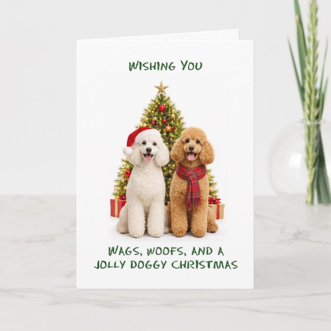 Pudel Hundar Jul Helgkort (Framsida)