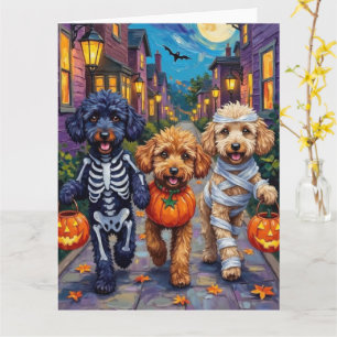Pudel Hundar Knockar på dörrarna Halloween-kostyme Kort