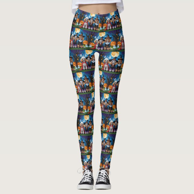 Pudel Hundar Pumpkin Halloween Funny Leggings (Framsida)