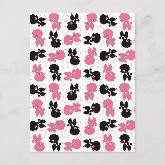 Pudel Hundar Svarta och Rosa Vykort (Framsida)