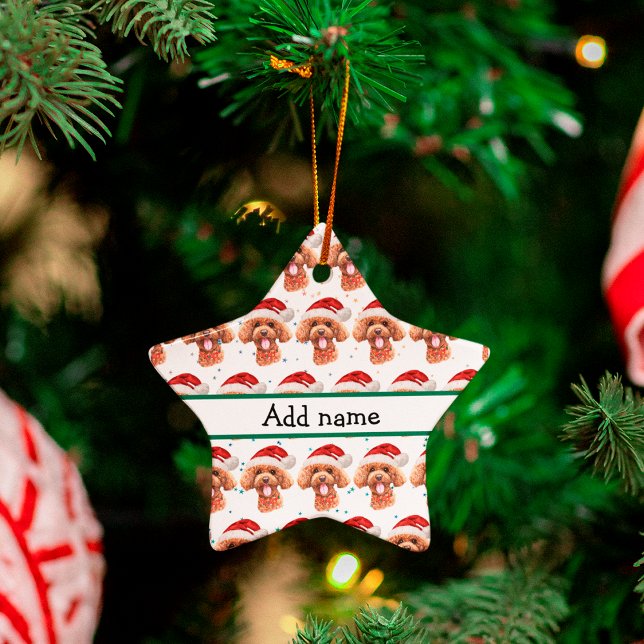 Pudel Hundras Julstjärnor Julgransprydnad Keramik (Skapare uppladdad)