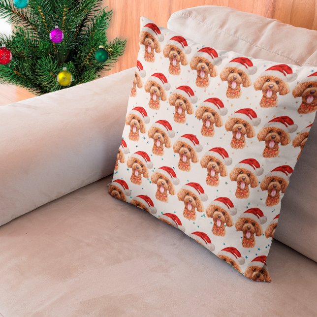 Pudel Hundras Julstjärnor Kudde (Skapare uppladdad)