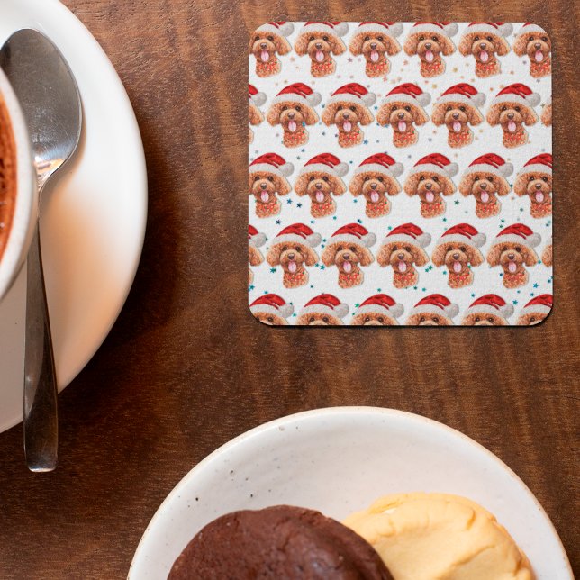 Pudel Hundras Julstjärnor Underlägg Papper Kvadrat (Skapare uppladdad)