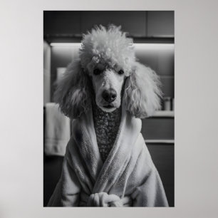 Pudel i badrock konsttryck, rolig hund badrum poster