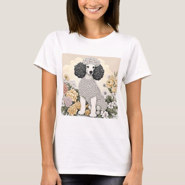 Pudel i fantasifulla blommor  t shirt (Framsida)