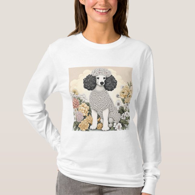 Pudel i fantasifulla blommor  t shirt (Framsida)
