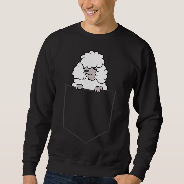 Pudel i Hund i en påk från Pocket Funny Pocket Pud Lång Ärmad Tröja (Framsida)