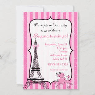 Pudel i Paris Rosa Randig Eiffeltorn Chic Inbjudningar