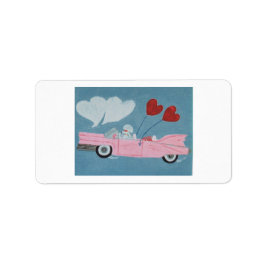 Pudel i rosa cabriolet adressetikett