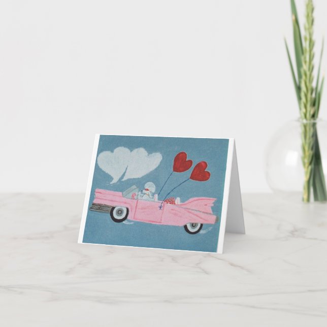 Pudel i rosa cabriolet inbjudan (Framsida)