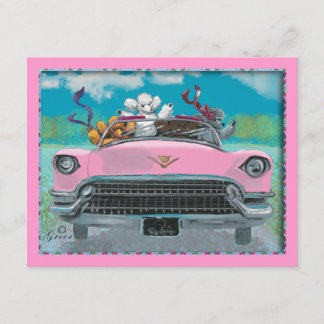Pudel i Rosa Cadillac Retro-utskriftsinbjudan Inbjudningar