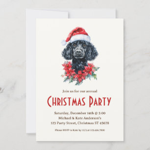 Pudel i Santa Hat Black Hund Party Inbjudningar