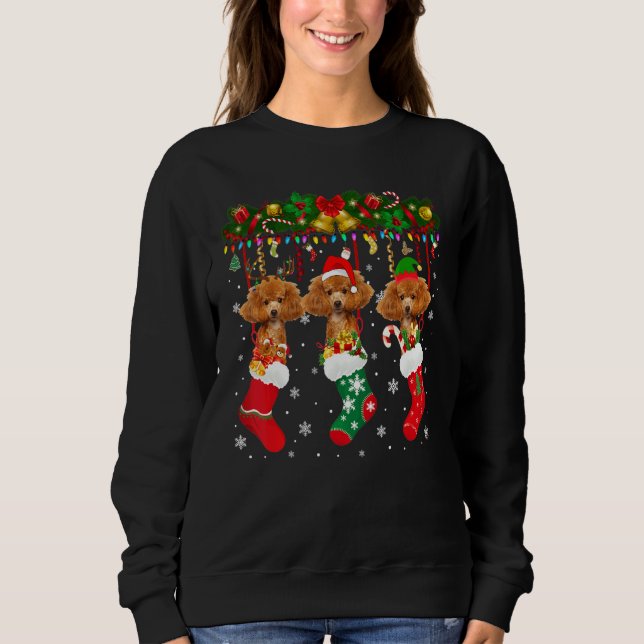 Pudel i Sock Julafton Reindeer Santa Elf Hund T Shirt (Framsida)
