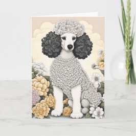 Pudel i Whimsical Flowers Grattis på födelsedagen Kort