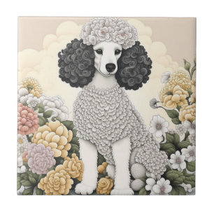 Pudel i Whimsical Flowers Kakelplatta