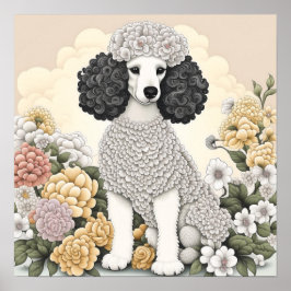 Pudel i Whimsical Flowers Poster
