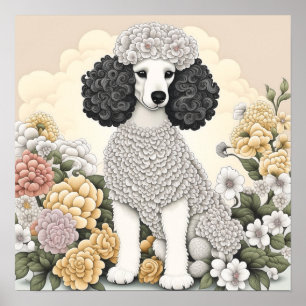 Pudel i Whimsical Flowers Poster