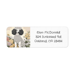 Pudel i Whimsical Flowers Returadress Etikett