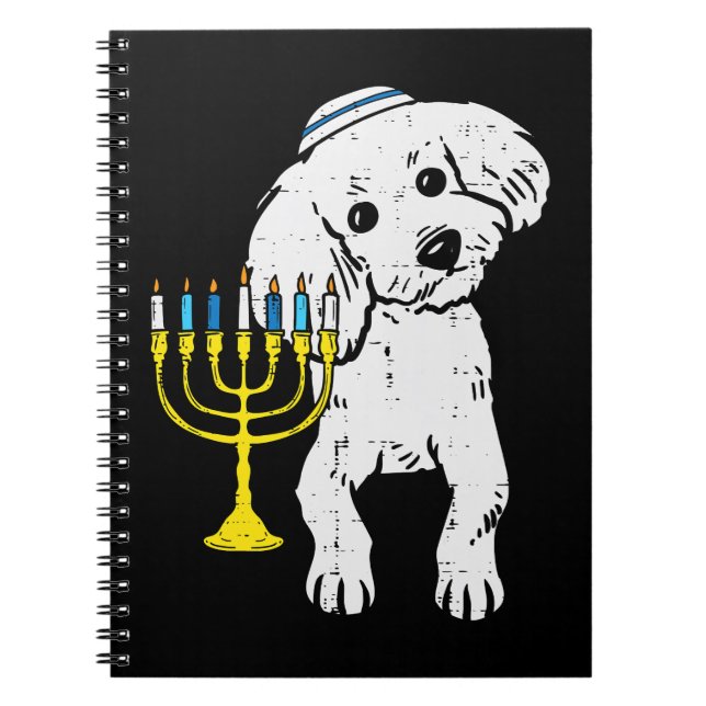 Pudel judisk Pudel Hund Menorah Hanukkah Paja Anteckningsbok (Framsidan)
