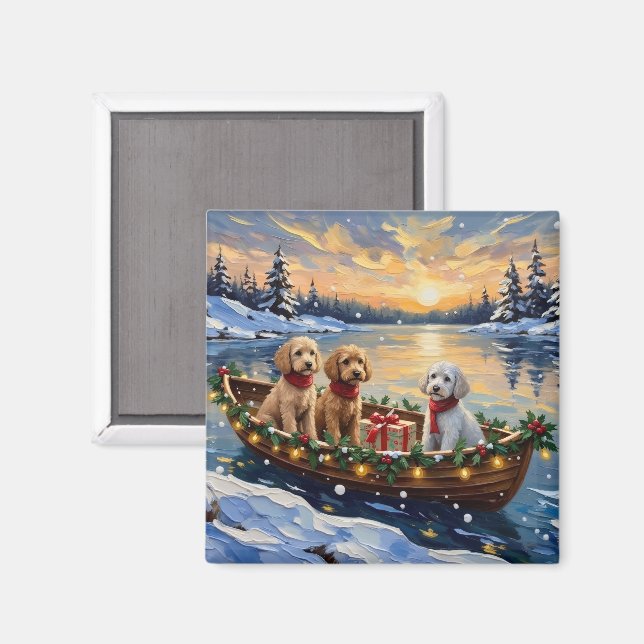 Pudel jul båt högtid magnet (Front/Back)