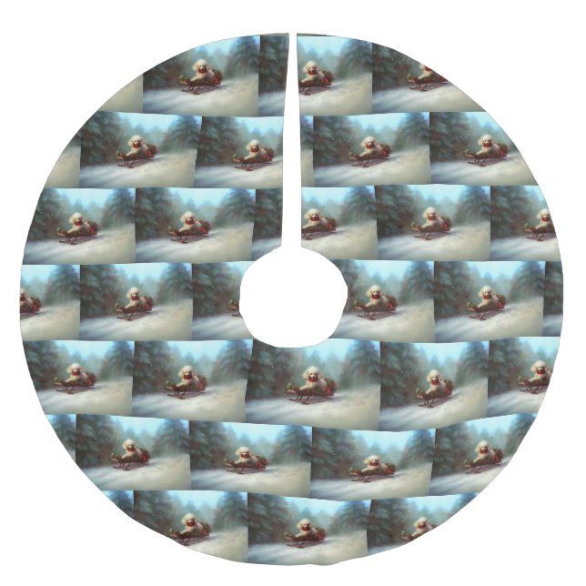 Pudel jul i snö julgransmatta borstad polyester (Framsidan)