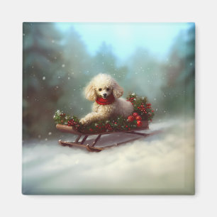 Pudel jul i snö magnet