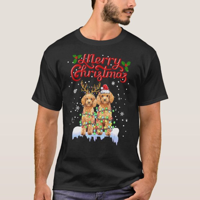 Pudel Jul Ljus Matchning med familjen Julafton Hun T Shirt (Framsida)