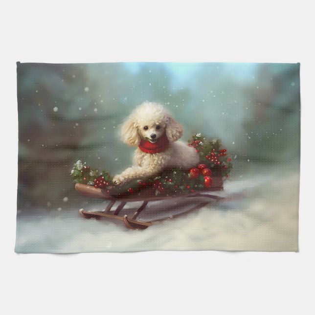Pudel jul snö vinter kökshandduk (Horisontell)