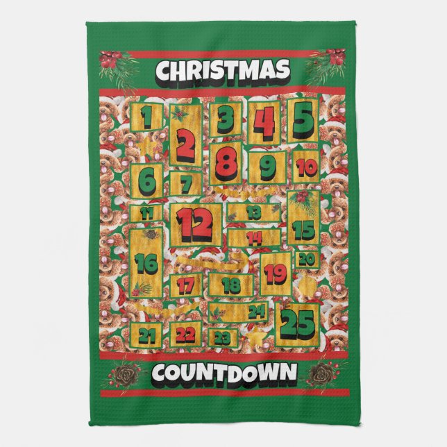 Pudel Julkalender Adventkalender Hund Kökshandduk (Vertikal)