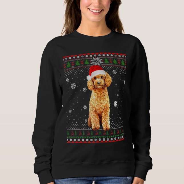 Pudel jultomten Ugly Sweater Hund Julafton T Shirt (Framsida)