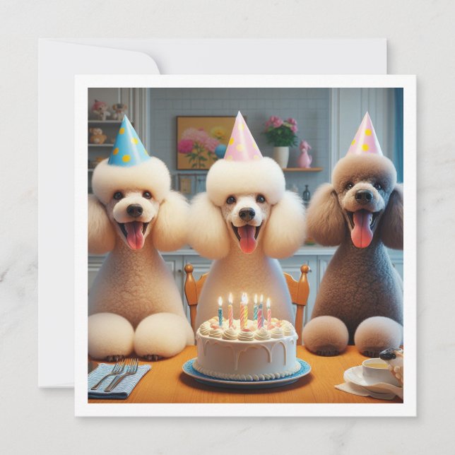 Pudel-kort, Hund Party, Hund födelsedag Inbjudningar (Framsida)