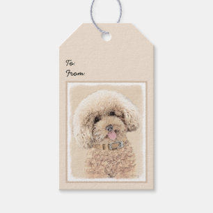 Pudel (Leksak, miniatyr) målning Original Hund Ar Presentetikett