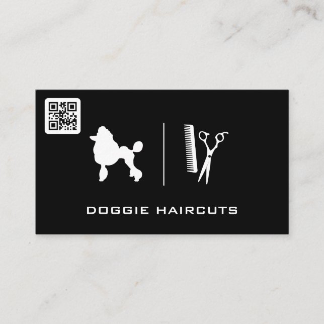 Pudel Logotyp | Grooming | QR-skanningskod Visitkort (Framsida)