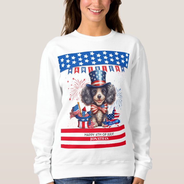 Pudel Lycklig 4 juli Amerika Independence day T Shirt (Framsida)