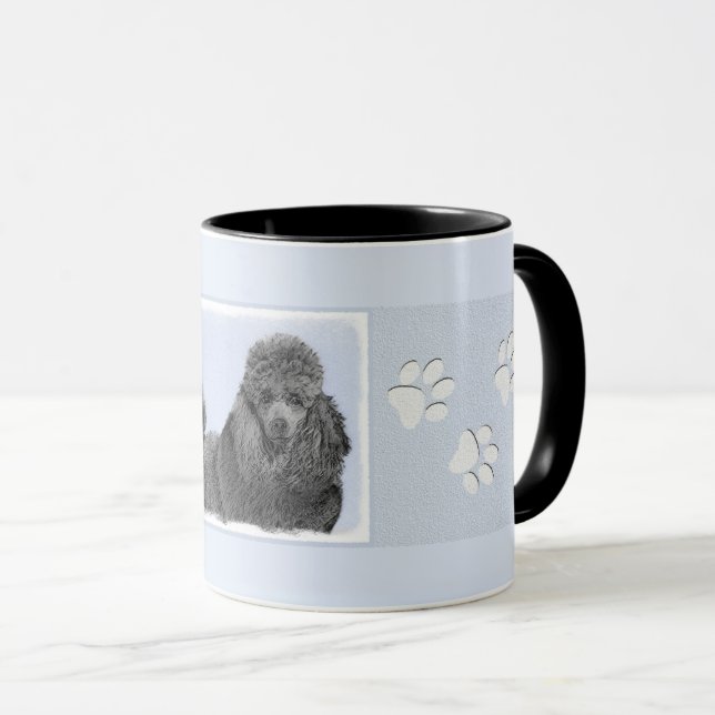 Pudel-målning Miniatyr Leksak Svart Originalkonst Mugg (Framsida höger)