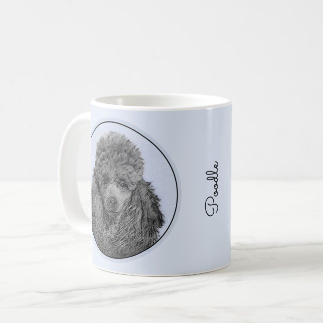 Pudel-målning Miniatyr Svart Originalkonst Kaffemugg (Framsida vänster)