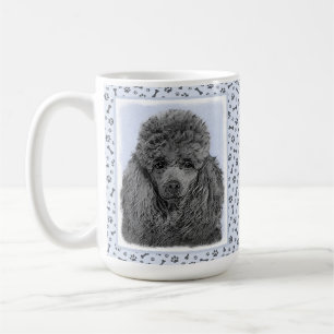 Pudel-målning Miniatyrleksak Svart Originalkonst Kaffemugg