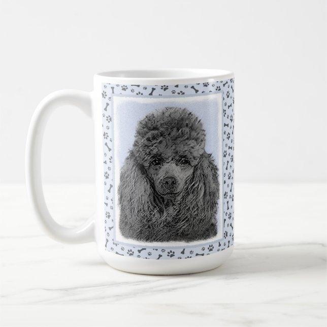 Pudel-målning Miniatyrleksak Svart Originalkonst Kaffemugg (Vänster)