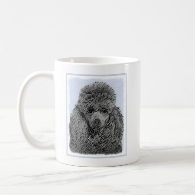 Pudel-målning Miniatyrleksak Svart Originalkonst Kaffemugg (Vänster)