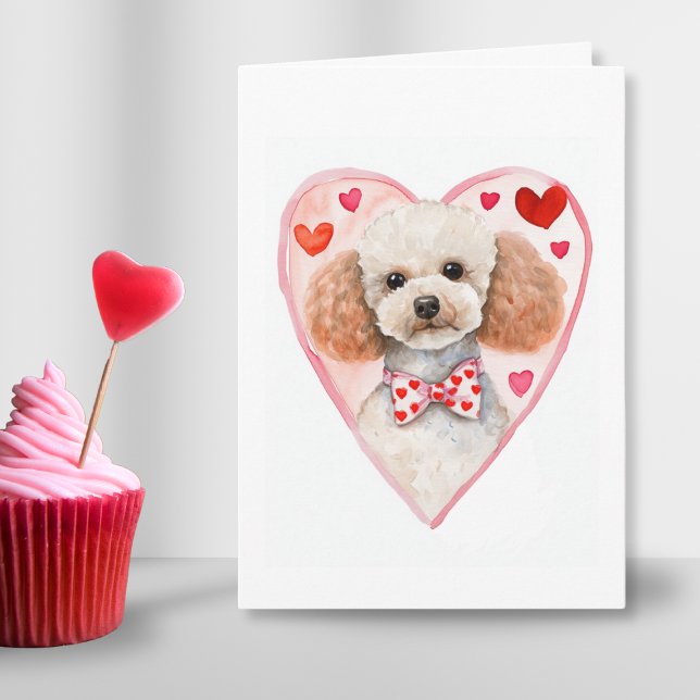 Pudel Mamma Valentines day Hund Kärlek Heart Rosa  Helgkort (Poodle heart Valentines day watercolor folded card for cute dog mom parent or custom in love gift )