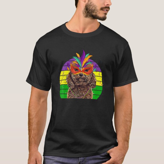 Pudel Mardi Gras Party Hund Mask Pärlor T Shirt (Framsida)