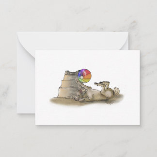 Pudel med Beach Boll och Sand Castle Note Card Anteckningskort