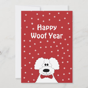 Pudel med en fluga under julen "Lycklig Woof Year"