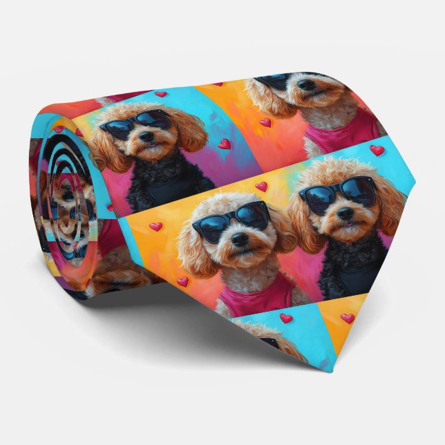 Pudel med hjärtlig Ro Alla hjärtans dag Slips (Rullad)