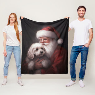 Pudel med Jultomten julafton Fleecefilt