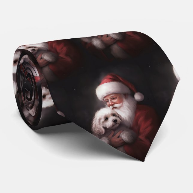 Pudel med tomte festlig jul  slips (Rullad)