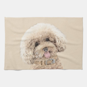 Pudel Ministern Leksak Apricot Cream Brown Hund Ar Kökshandduk