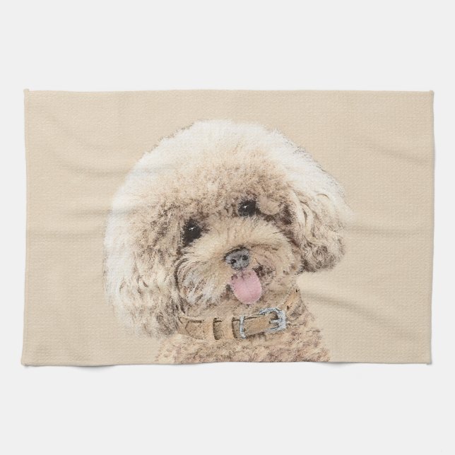 Pudel Ministern Leksak Apricot Cream Brown Hund Ar Kökshandduk (Horisontell)